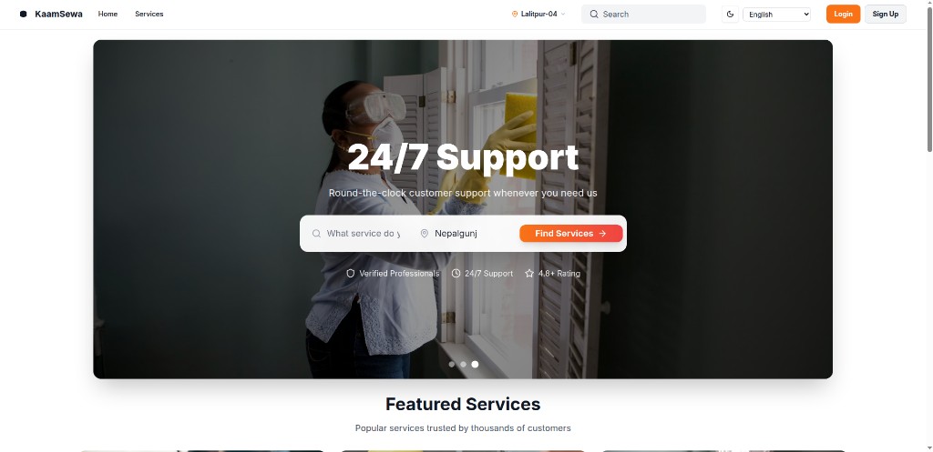 KaamSewa service marketplace homepage