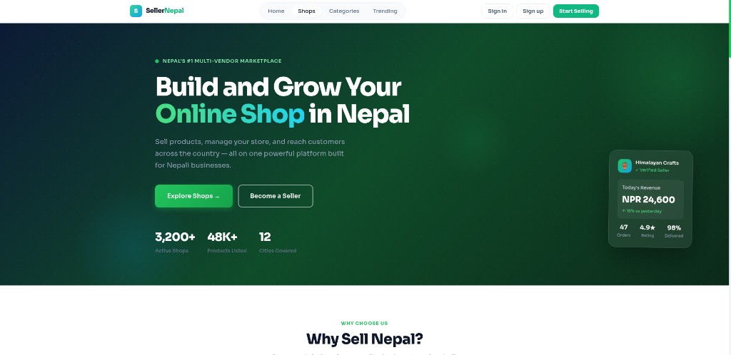 Seller Nepal multi-vendor marketplace homepage